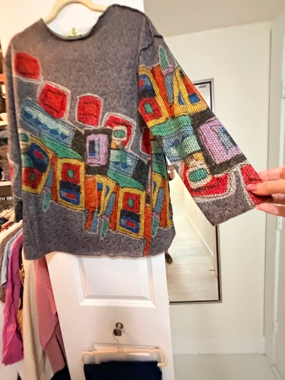 Gray Multicolor Geometric Pattern Sweater